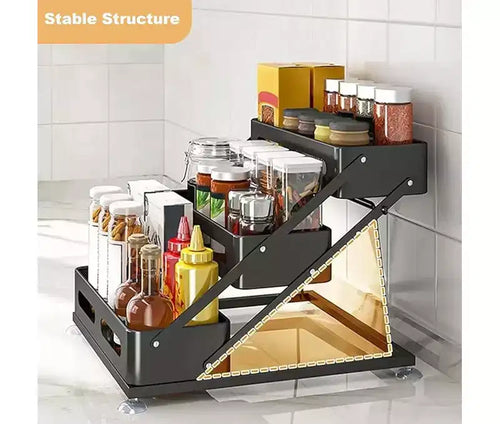 Étagère à épices à 3 niveaux, réglable en hauteur, en métal, pour bouteilles d'épices de cuisine, s'adapte parfaitement aux armoires, comptoirs et garde-manger.