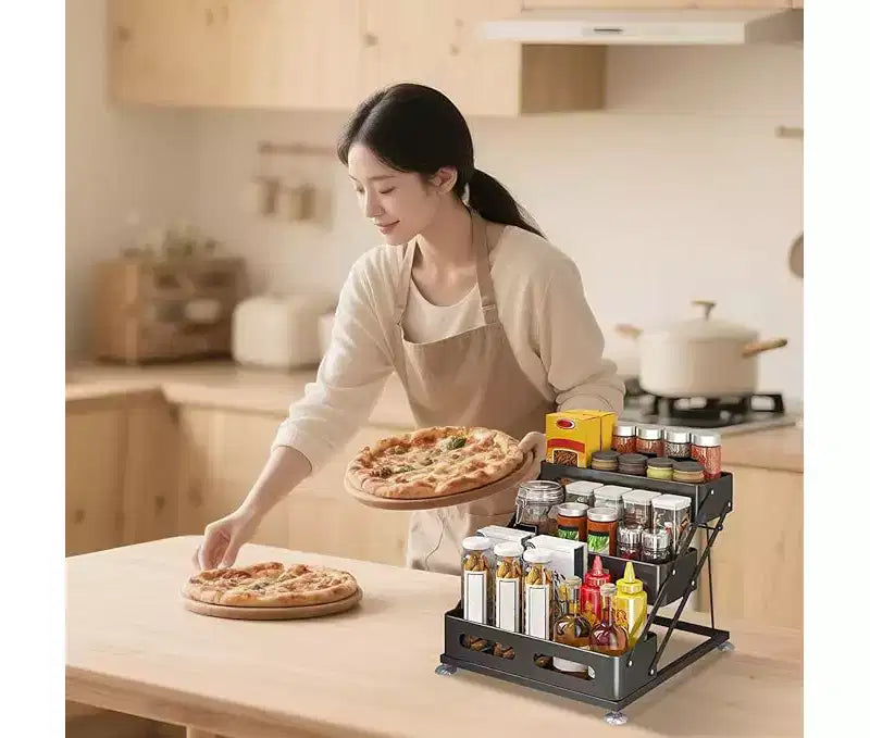 Étagère à épices à 3 niveaux, réglable en hauteur, en métal, pour bouteilles d'épices de cuisine, s'adapte parfaitement aux armoires, comptoirs et garde-manger.
