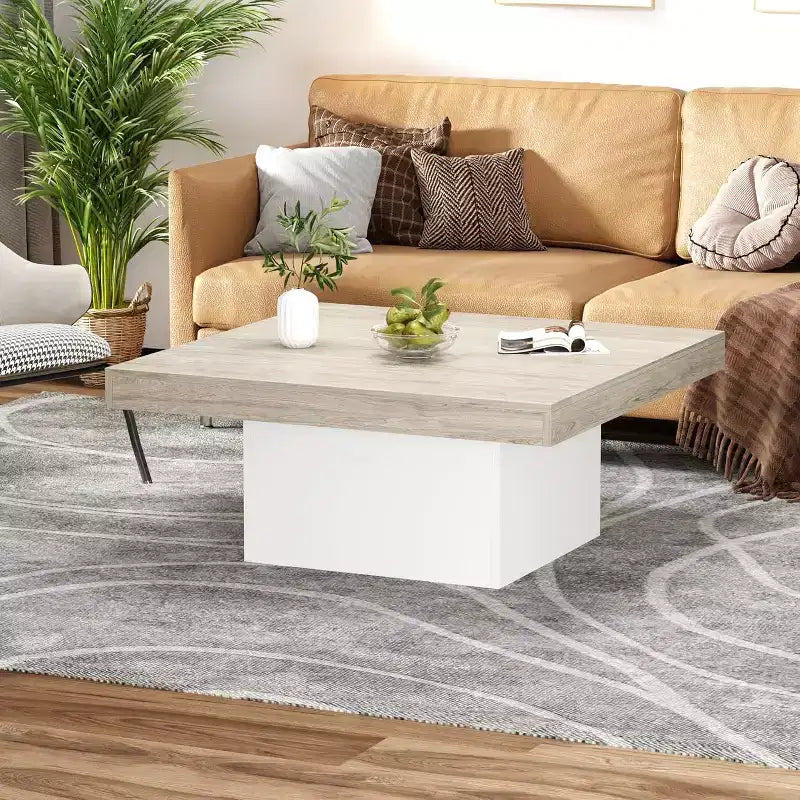 Table basse carrée, tables de salon de 89 cm, tables basses modernes, table à cocktail pour bureau à domicile, appartement, salle de lecture, gris