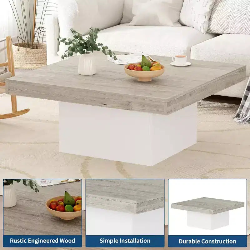Table basse carrée, tables de salon de 89 cm, tables basses modernes, table à cocktail pour bureau à domicile, appartement, salle de lecture, gris