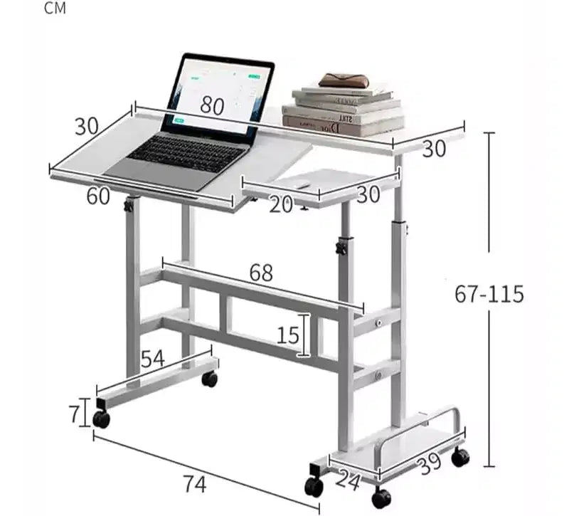 Bureau mobile de 81 cm avec roulettes, table d'ordinateur réglable en hauteur pour bureau à domicile, tapis de marche, poste de travail compact