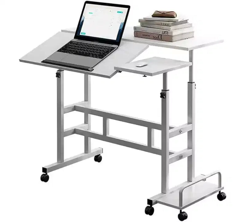 Bureau mobile de 81 cm avec roulettes, table d'ordinateur réglable en hauteur pour bureau à domicile, tapis de marche, poste de travail compact