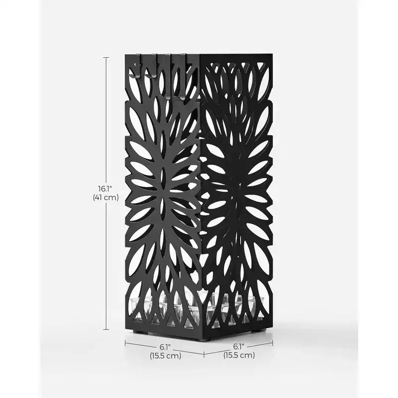 Porte-parapluies en acier avec bac d'égouttement, support de parapluies autoportant avec 4 crochets pour entrée, organiseur pour cannes et bâtons de marche, noir