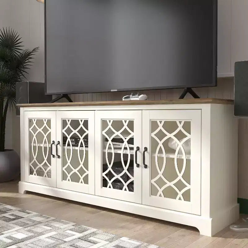 Meuble TV avec portes ajourées et étagères réglables 68,2 L x 17,2 P x 29,3 H
