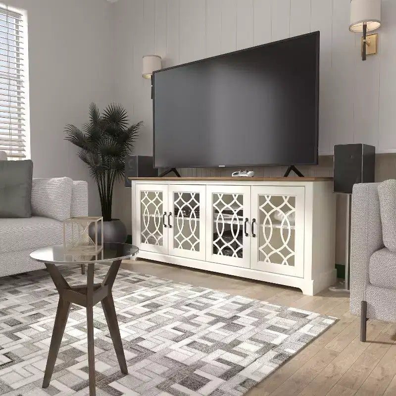 Meuble TV avec portes ajourées et étagères réglables 68,2 L x 17,2 P x 29,3 H