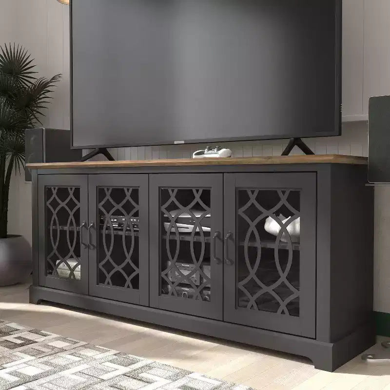 Meuble TV avec portes ajourées et étagères réglables 68,2 L x 17,2 P x 29,3 H