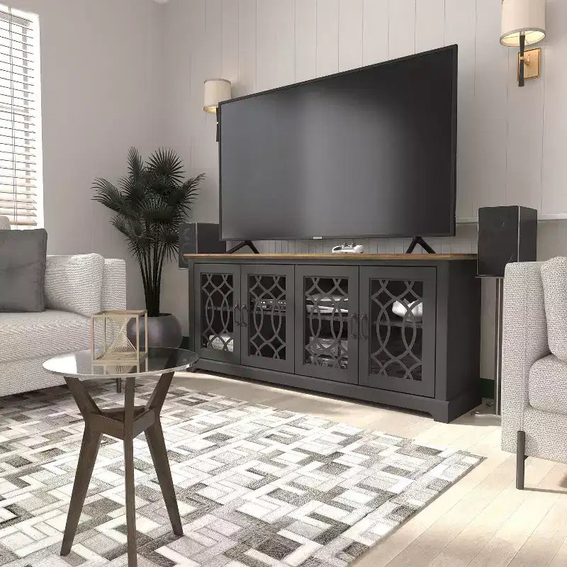 Meuble TV avec portes ajourées et étagères réglables 68,2 L x 17,2 P x 29,3 H