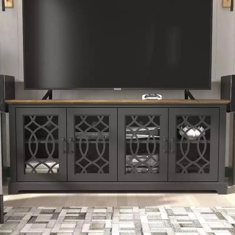 GALANO TV Stand with Cutout Doors and Adjustable Shelves 68.2 W x 17.2 D x 29.3 H