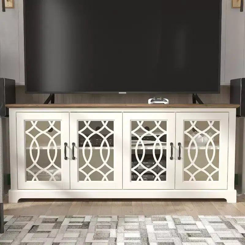 Meuble TV avec portes ajourées et étagères réglables 68,2 L x 17,2 P x 29,3 H