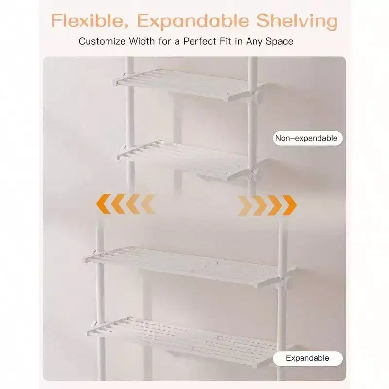 Étagère de rangement réglable sur toilettes, 4 niveaux, organisateur de salle de bain blanc, à tension, grand espace de rangement, pour hauteurs de 162 à 287 cm.