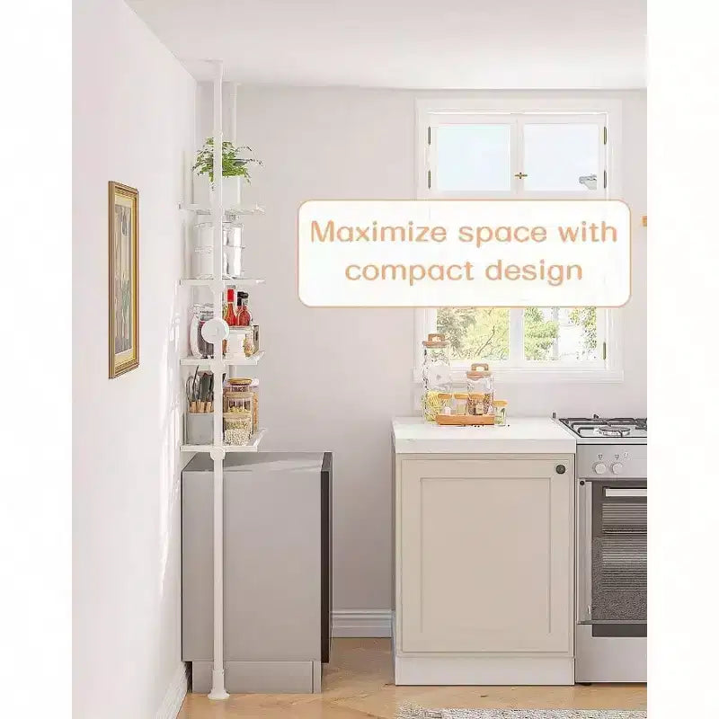 Étagère de rangement réglable sur toilettes, 4 niveaux, organisateur de salle de bain blanc, à tension, grand espace de rangement, pour hauteurs de 162 à 287 cm.
