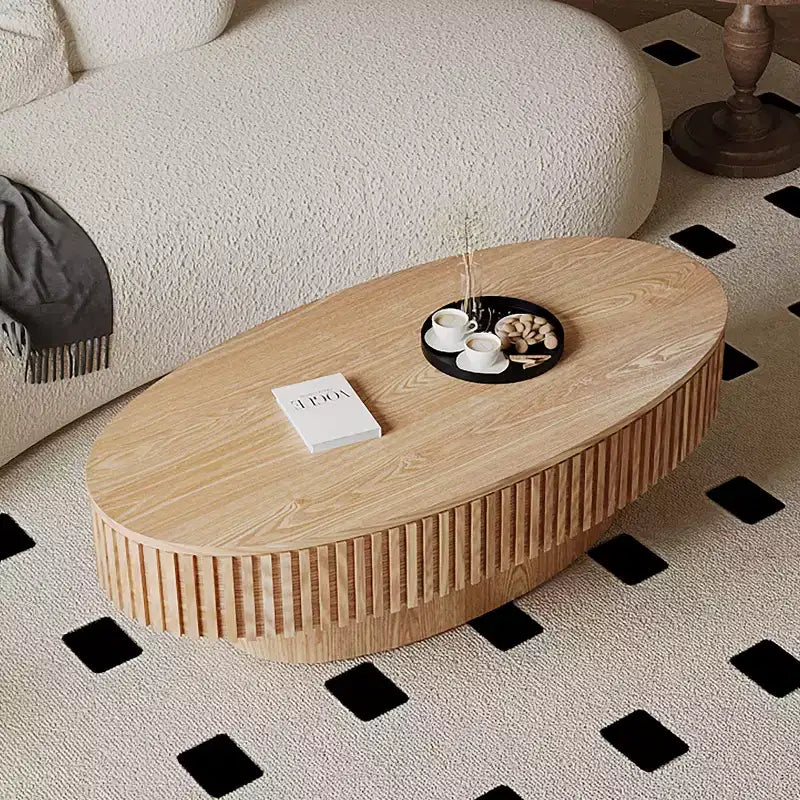 Table basse ovale moderne de 120 cm avec rangement, table d'appoint avec plateau amovible pour salon ou appartement