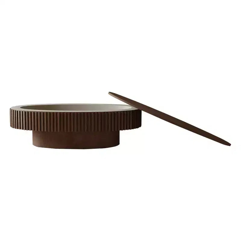 Table basse ovale moderne de 120 cm avec rangement, table d'appoint avec plateau amovible pour salon ou appartement