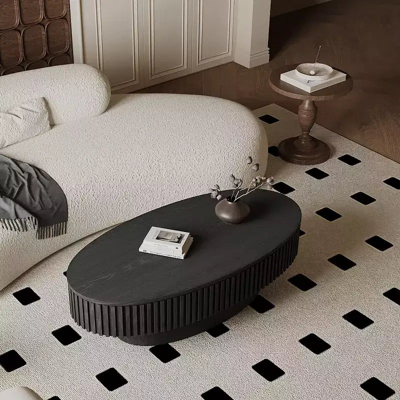 Table basse ovale moderne de 120 cm avec rangement, table d'appoint avec plateau amovible pour salon ou appartement