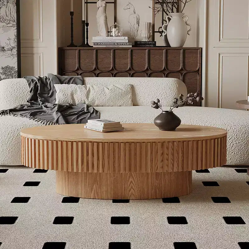 Table basse ovale moderne de 120 cm avec rangement, table d'appoint avec plateau amovible pour salon ou appartement