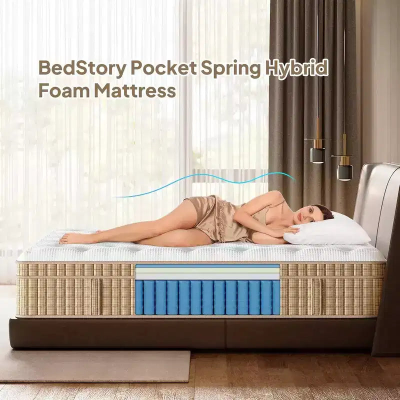 Matelas hybride Queen 14 po, matelas à isolation de mouvement, matelas en mousse à mémoire de forme, ressorts ensachés