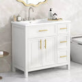 MAYEERTY 36 Bathroom Vanity with Sink Top 2 Doors 3 Drawers Solid Wood MDF White