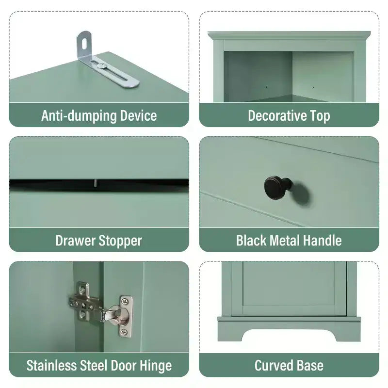 Meuble haut triangle vert 3 tiroirs Étagères réglables MDF peint