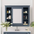 MAYEERTY 28.7 Wall Mounted Bathroom Mirror Cabinet with Concealed Storage 6 Open Shelves Medicine Cabinet Blue