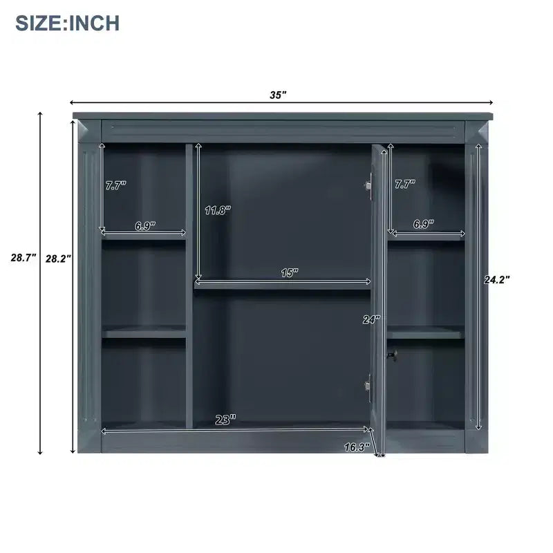 Armoire de toilette murale de 28,7 po avec rangement dissimulé, 6 étagères ouvertes, armoire à pharmacie bleue