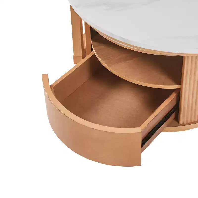 Table basse gigogne moderne avec tiroir, Table basse ronde avec rangement pour salon