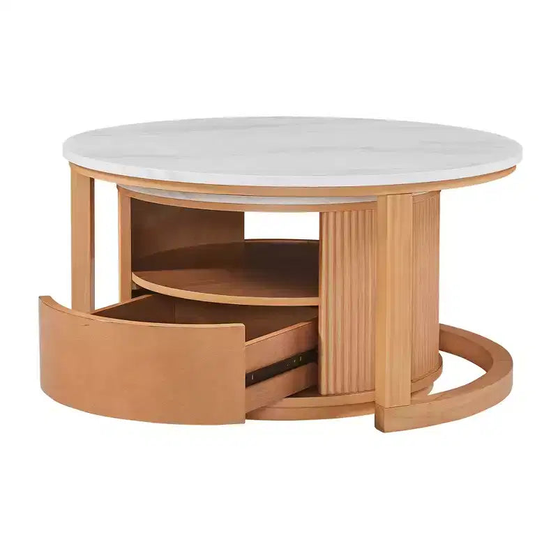 Table basse gigogne moderne avec tiroir, Table basse ronde avec rangement pour salon
