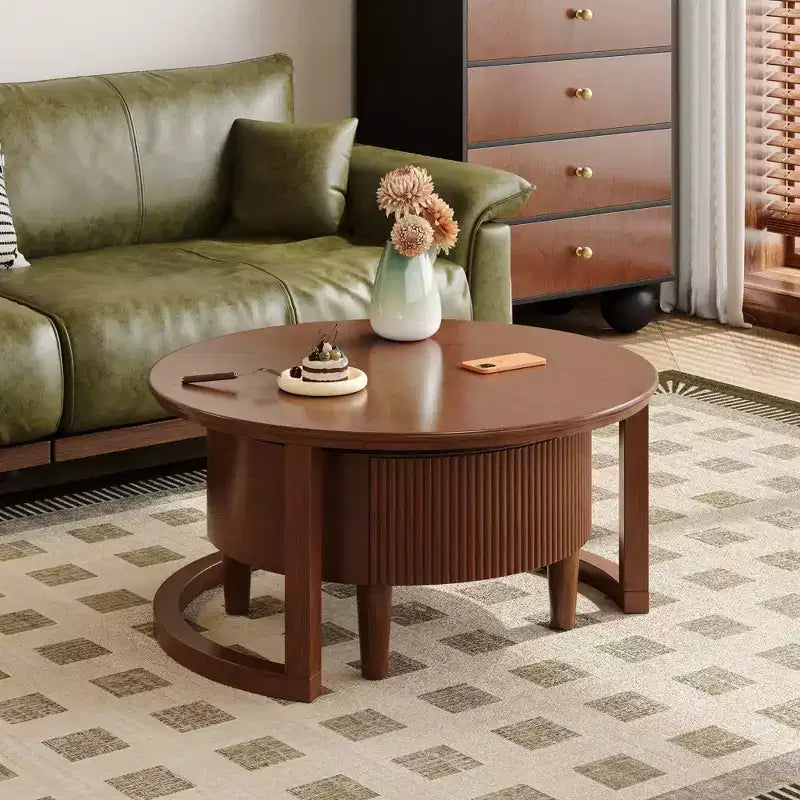 Table basse gigogne moderne avec tiroir, Table basse ronde avec rangement pour salon