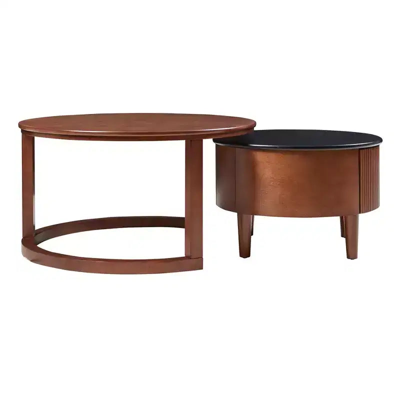 Table basse gigogne moderne avec tiroir, Table basse ronde avec rangement pour salon