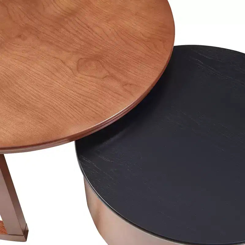 Table basse gigogne moderne avec tiroir, Table basse ronde avec rangement pour salon