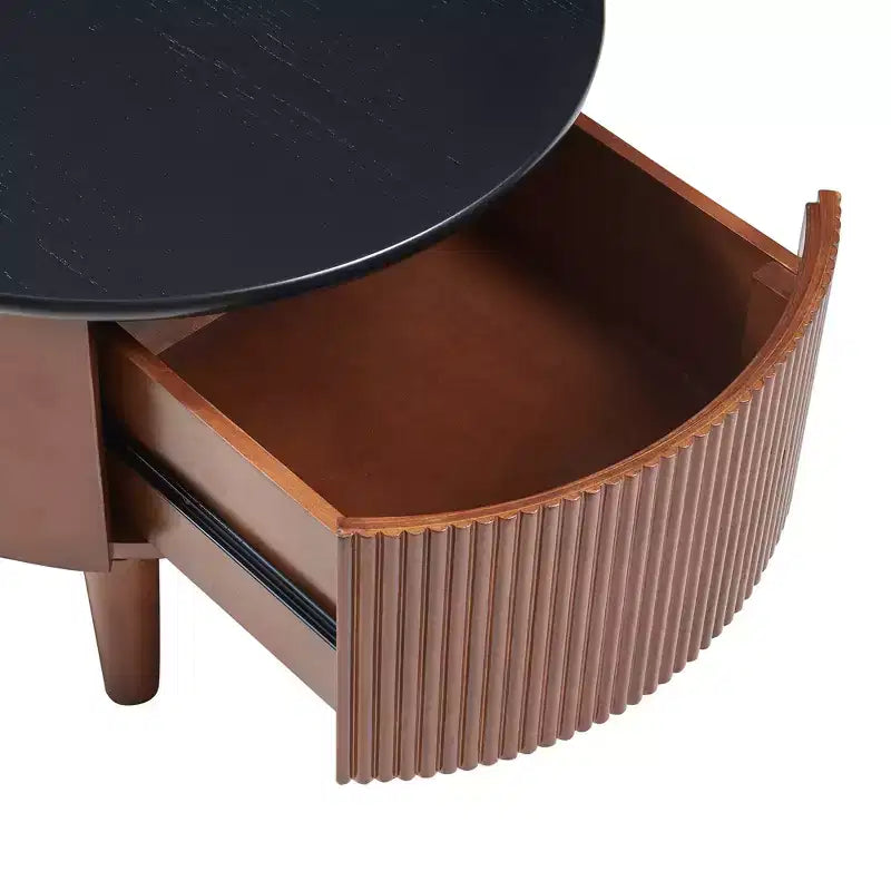 Table basse gigogne moderne avec tiroir, Table basse ronde avec rangement pour salon
