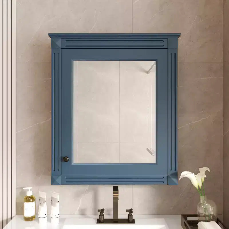 MAYEERTY 27 Wall Mounted Bathroom Storage Cabinet with Mirror Medicine Cabinet with Height Adjustable Shelf Blue