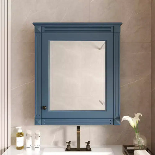 MAYEERTY 27 Wall Mounted Bathroom Storage Cabinet with Mirror Medicine Cabinet with Height Adjustable Shelf Blue