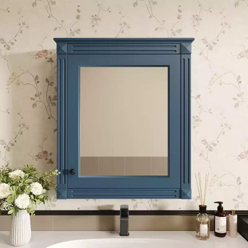 Meuble de rangement mural de salle de bain avec miroir, armoire à pharmacie avec étagère réglable en hauteur, bleu, 27 po