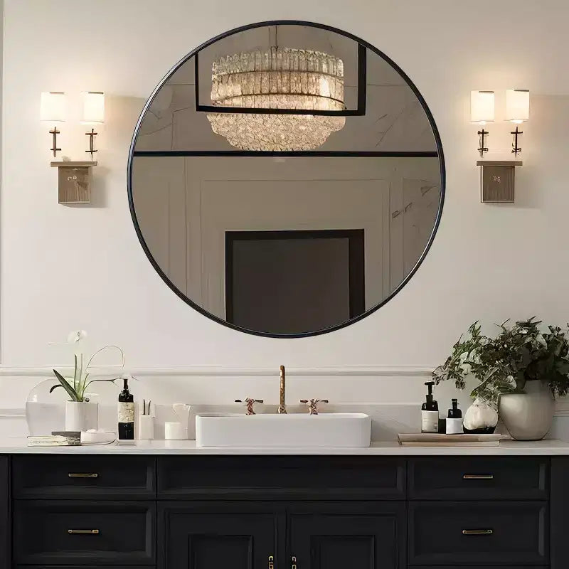 Miroir de salle de bain mural de 39 pouces, miroir mural rond moderne avec cadre métallique pour salle de bain, chambre à coucher