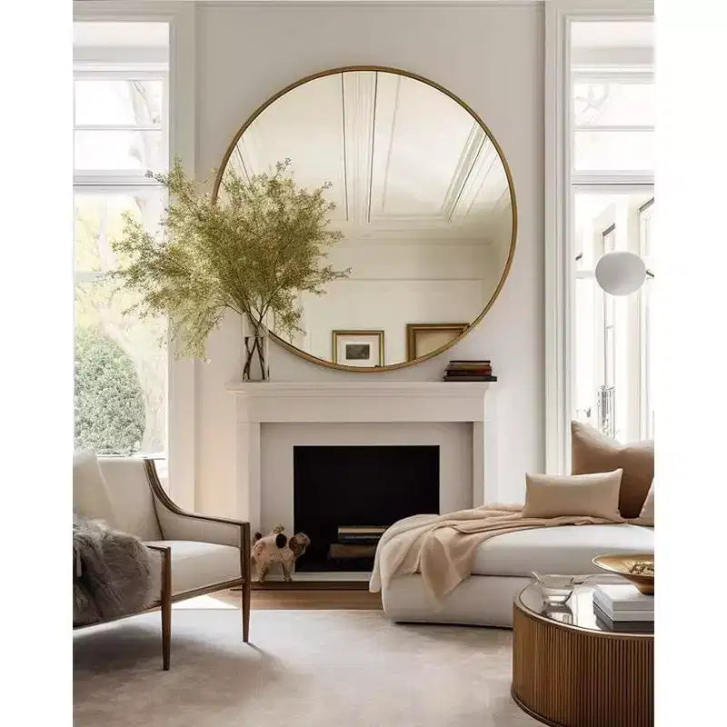 Miroir de salle de bain mural de 39 pouces, miroir mural rond moderne avec cadre métallique pour salle de bain, chambre à coucher
