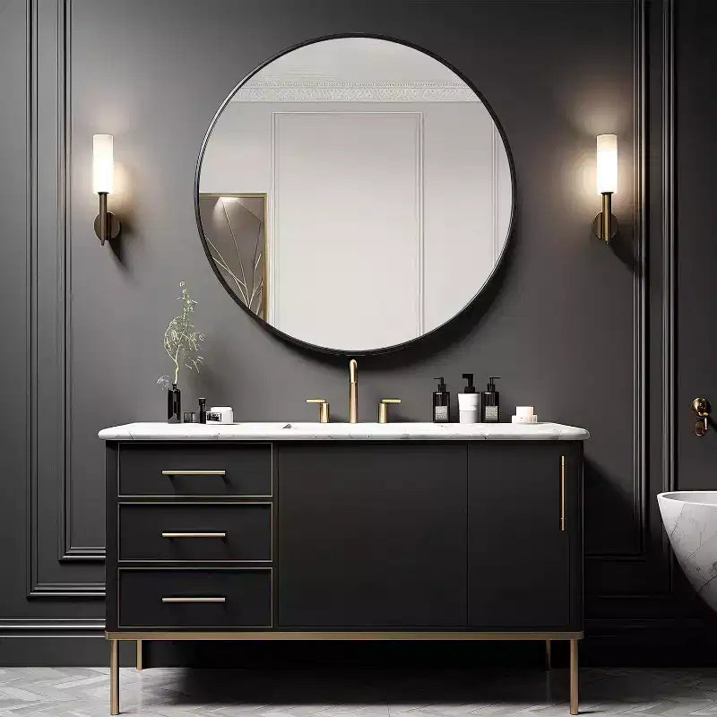 TUYOHW 39 Inch Wall Mount Bathroom Mirror,Modern Round Wall Mount Vanity Mirror with Metal Frame for Bathroom,Bedroom