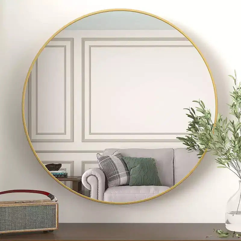 Miroir de salle de bain mural de 39 pouces, miroir mural rond moderne avec cadre métallique pour salle de bain, chambre à coucher