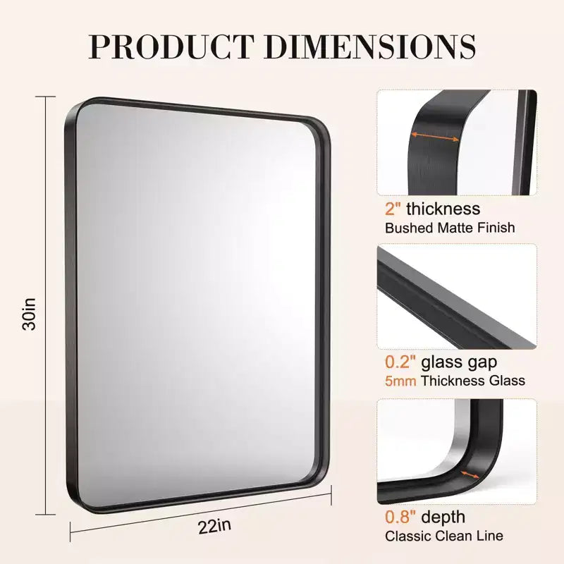 Miroir mural de salle de bain 24x36 pouces, miroir mural rectangulaire moderne avec cadre métallique pour salle de bain, chambre à coucher
