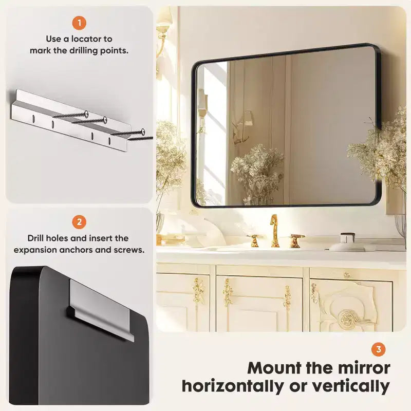 Miroir mural de salle de bain 24x36 pouces, miroir mural rectangulaire moderne avec cadre métallique pour salle de bain, chambre à coucher