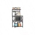 Kitchen Bakers Rack Microwave Stand 4 Tiers Coffee Bar Station with 6 S Hooks Pegboard Black Oak Storage Shelves for Spices