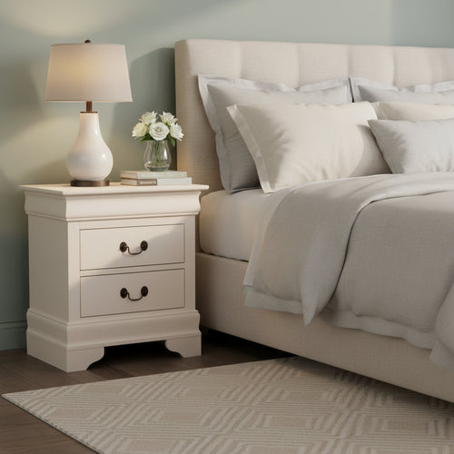 HomeStock 24 in.H x 22 in W Rectangle Beige Finish 2 Drawers Veneer Nighstand For Living Room and Bedroom