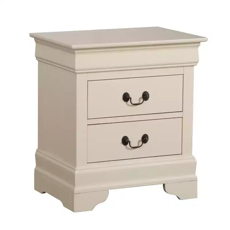 Table de chevet rectangulaire plaquée 2 tiroirs finition beige 61 cm (H) x 56 cm (l) pour salon et chambre