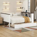 Polibi Modern Utility Daybed with Charging Station, Upholstered Backrest & Trundle