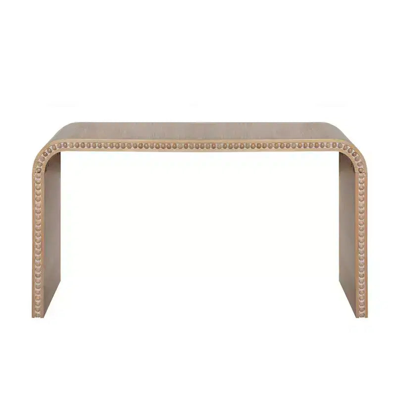 Console Waterfall de 59 pouces avec Bordure Perlée, Table d'entrée Longue et Courbe Style Bohème Ferme pour Salon, Foyer