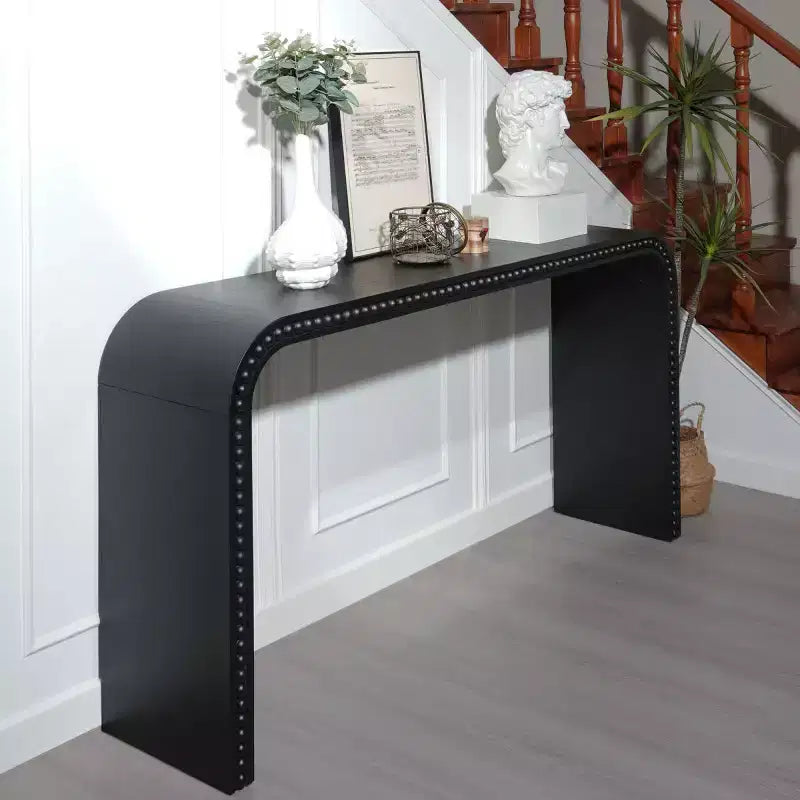 Console Waterfall de 59 pouces avec Bordure Perlée, Table d'entrée Longue et Courbe Style Bohème Ferme pour Salon, Foyer