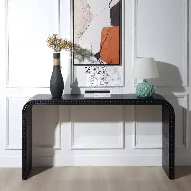 59 Waterfall Console Table with Beaded Trim, Boho Farmhouse Long Curved Entryway Table for Living Room, Foyer - Panipeachy