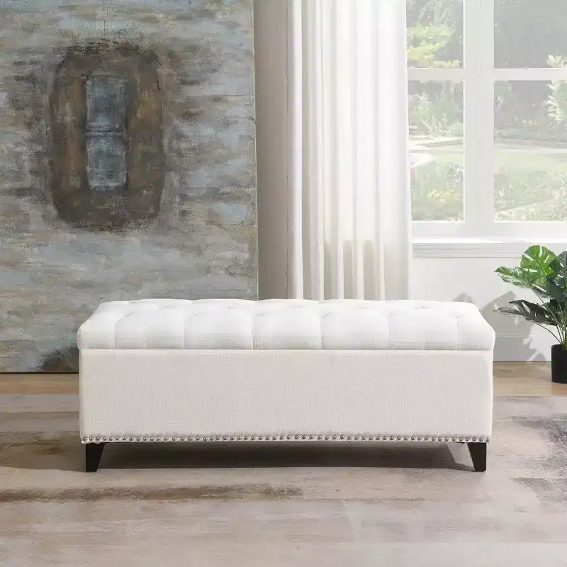 TUYOHW 47.5 Storage Ottoman Bench,Button Tufted Teddy End of Bed Bench with Safety Hinge,Ottoman for Living Room,Entryway,500lb Capacity