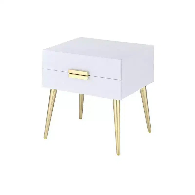 Royal Hampton Square End Table with Drawers, White & Gold