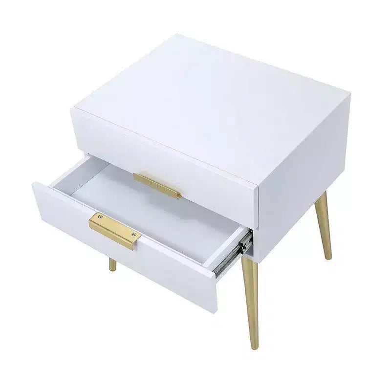 Table d'appoint carrée Royal Hampton avec tiroirs, Blanc et Or