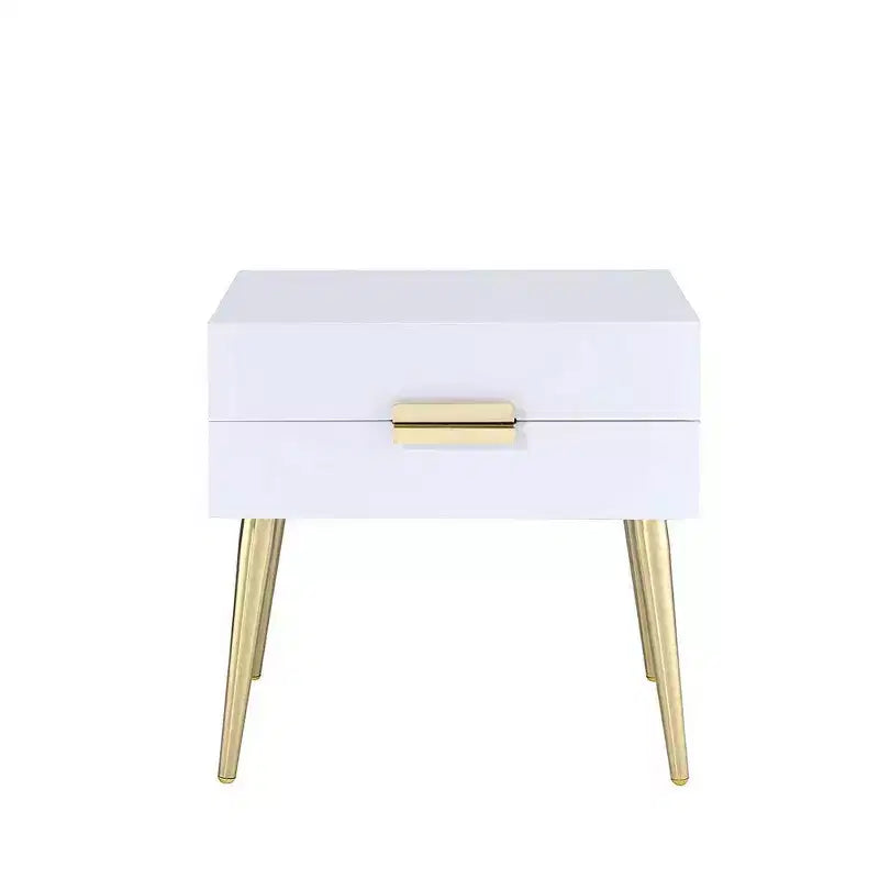 Table d'appoint carrée Royal Hampton avec tiroirs, Blanc et Or